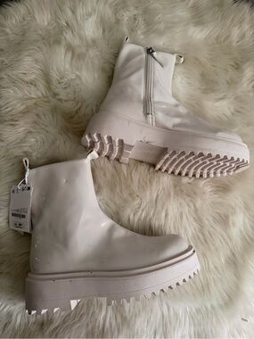 Zara Girls Platform Lug Sole Chelsea Boot - White